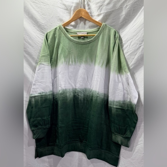 Woman Within Sweaters - Woman Within Green Ombre Crewneck Sweatshirt